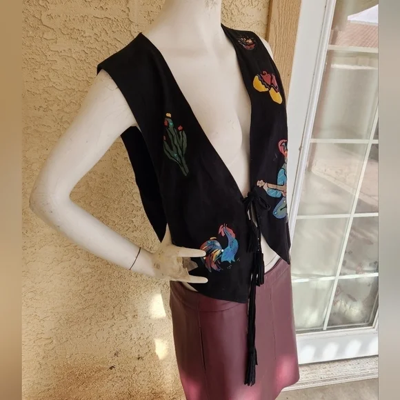 Char 70sLeather Vest Handpainted‎ Southwestern